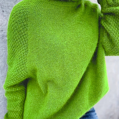 gbolsos  Solid Turtle Neck Loose Pullover Sweater, Casual Long Sleeve Raglan Shoulder Sweater, Women's Clothing