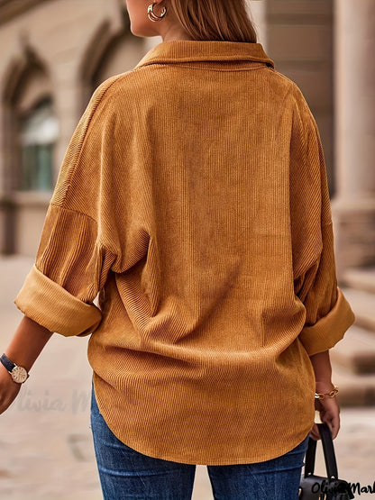 gbolsos  Solid Button Front Pocket Shirt, Casual Long Sleeve Shirt For Spring & Fall, Women's Clothing