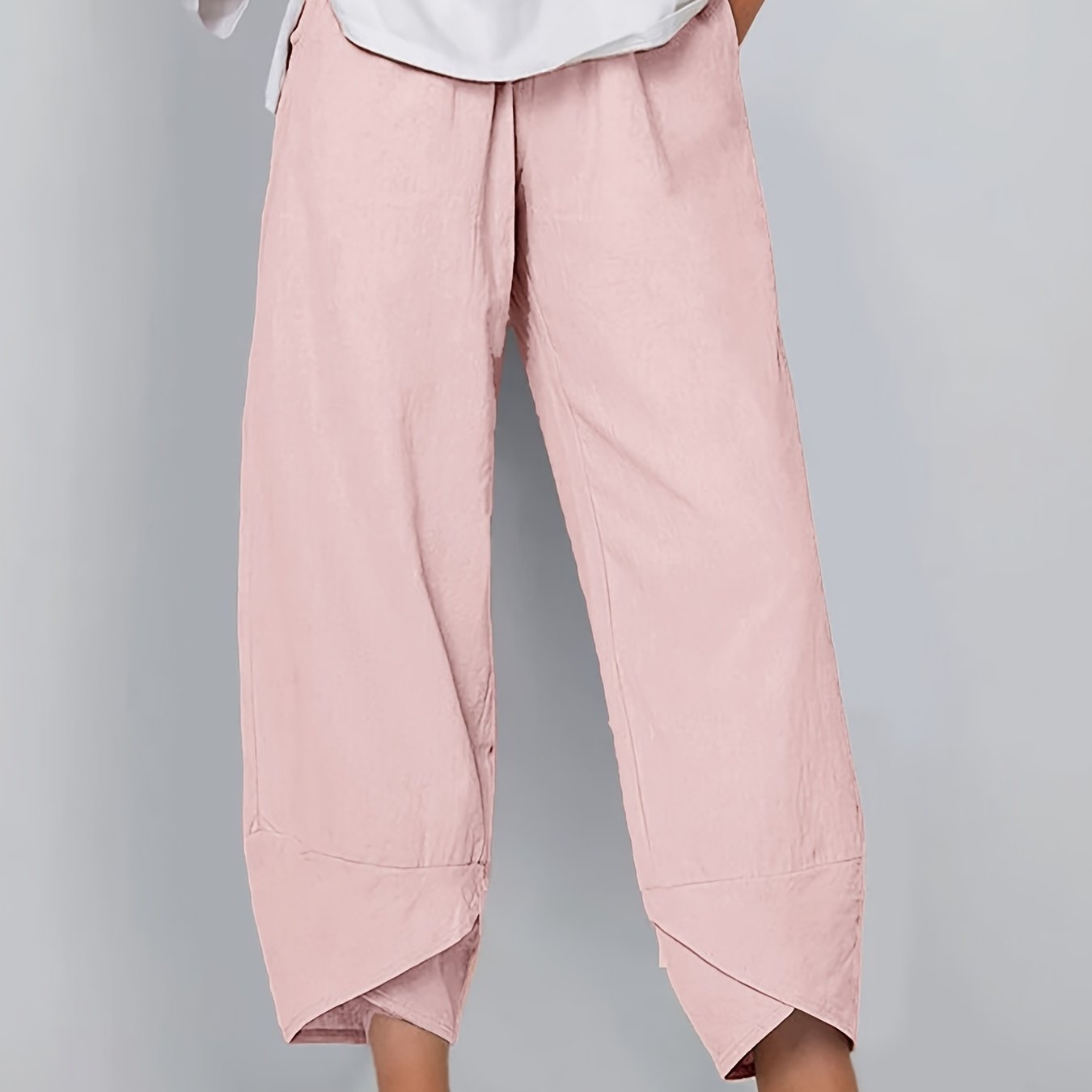gbolsos  Loose Pocket Pants, Casual Elastic Waist Solid Fashion Comfy Spring & Summer Pants, Women's Clothing