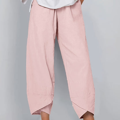 gbolsos  Loose Pocket Pants, Casual Elastic Waist Solid Fashion Comfy Spring & Summer Pants, Women's Clothing