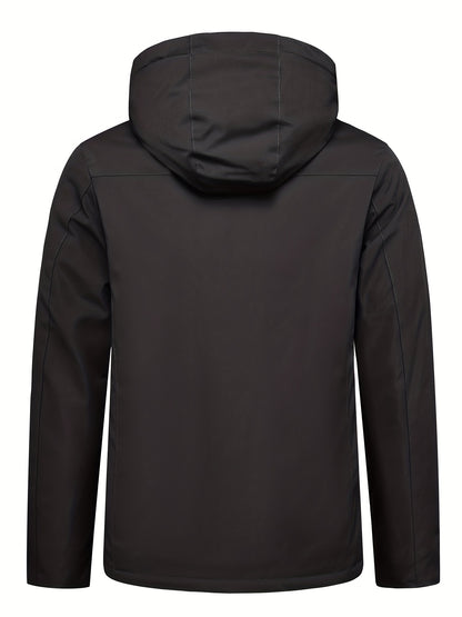 gbolsos  Warm Fleece Hooded Jacket, Men's Casual Zip Up Jacket Coat For Fall Winter Outdoor Activities