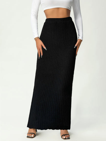 gbolsos  Solid Scallop Trim High Waist Skirt, Elegant Long Length Skirt For Spring & Fall, Women's Clothing