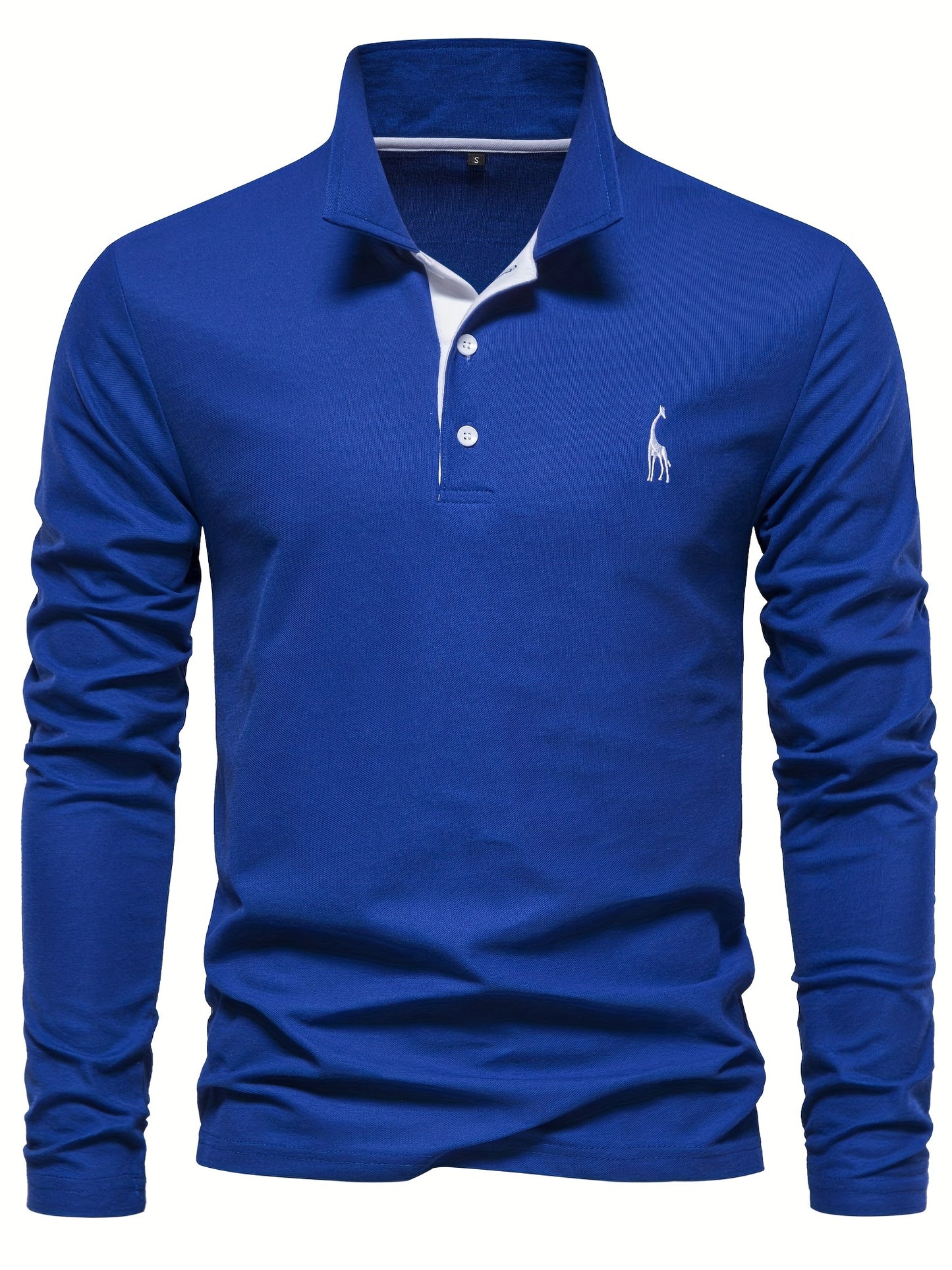gbolsos  Men's Solid Giraffe Embroidery Long Sleeve Tennis Shirts, Slight Stretch All-match Fashion Men's Top