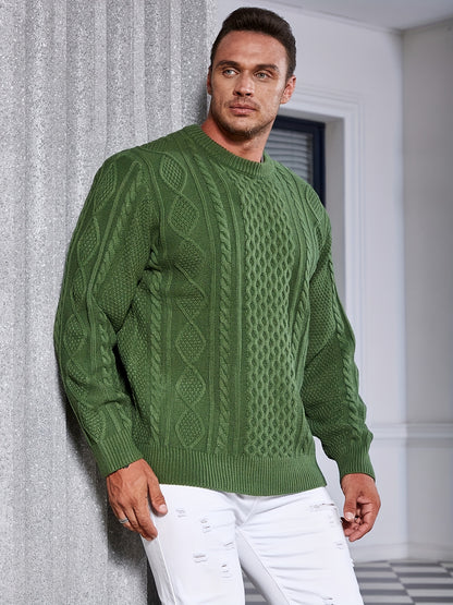 gbolsos  Men's Knit Argyle Sweater, Fashion Pullover Long-sleeved Sweater For Spring & Autumn, Plus Size
