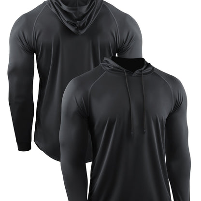 gbolsos  Autumn And Winter Muscle Training Fitness Clothes Basketball T-shirt Men's Loose Casual Sports Hooded Pullover Running Marathon Quick Dry Long Sleeve Shirt