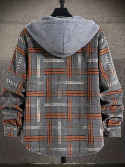 gbolsos  Men's Plaid Long Sleeve Hooded Jacket, Warm Trendy Casual Jacket For Autumn