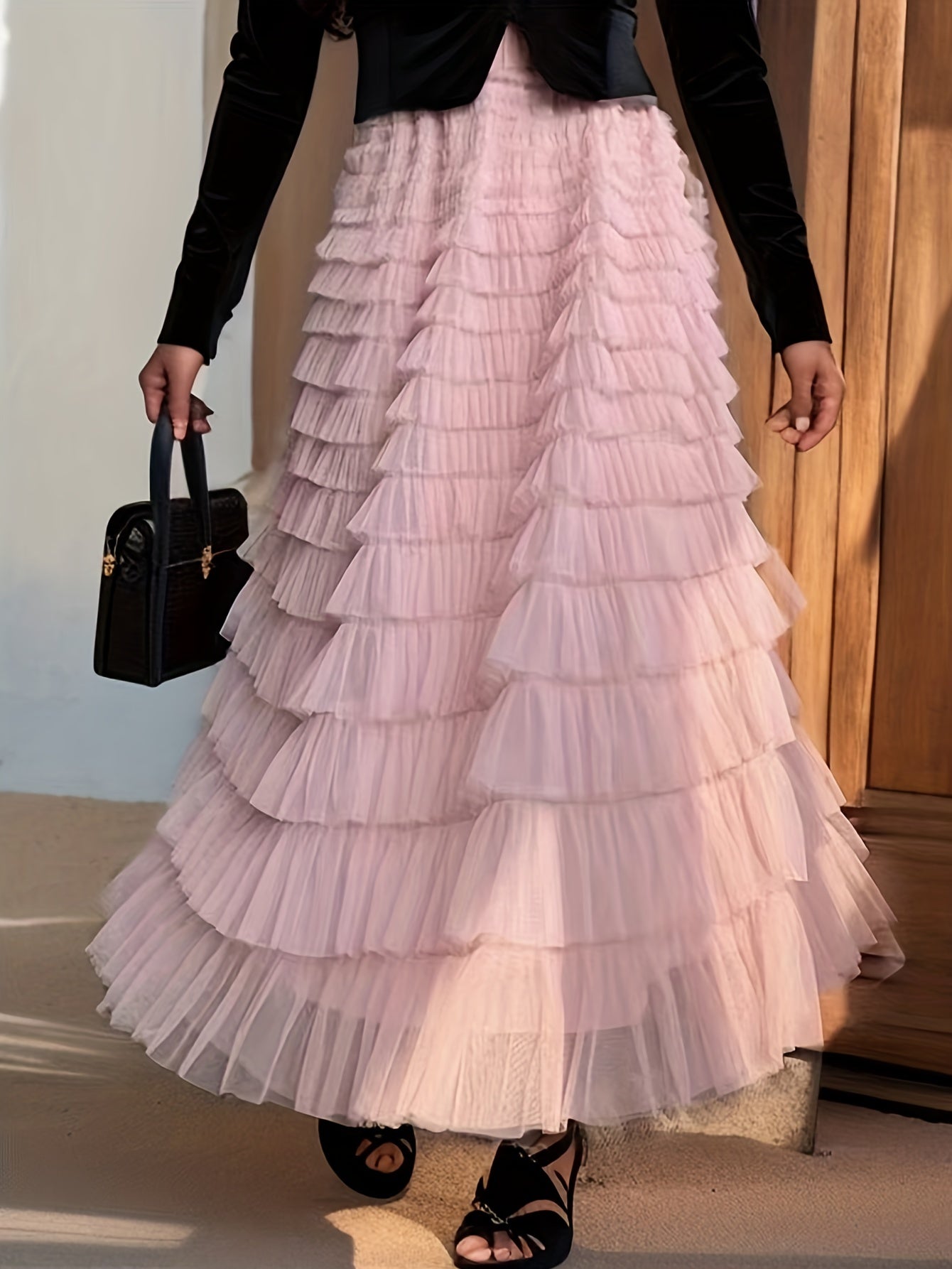 Multilayer Ruffles Tulle Skirt, Casual Fluffy Skirt For Spring & Summer, Women's Clothing