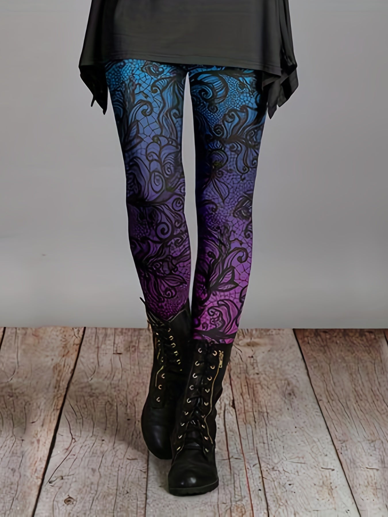 gbolsosFloral Print Skinny Leggings, Casual Elastic Waist Stretchy Leggings, Women's Clothing