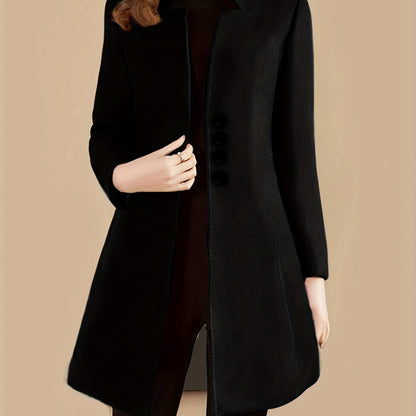 gbolsos  Single Breasted Solid Coat, Elegant Long Sleeve Versatile Outerwear, Women's Clothing