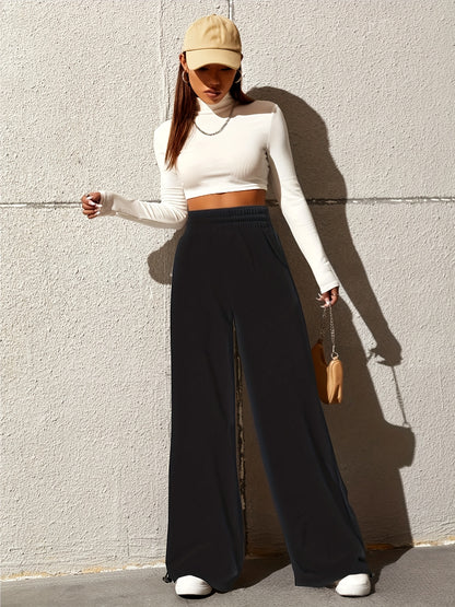 gbolsos  High Waist Casual Loose Pants, Straight Wide Leg Sports Pants, Women's Athleisure