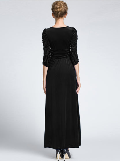 gbolsos  Ruched Maxi Dress, Elegant Solid Evening Party Dress, Women's Clothing