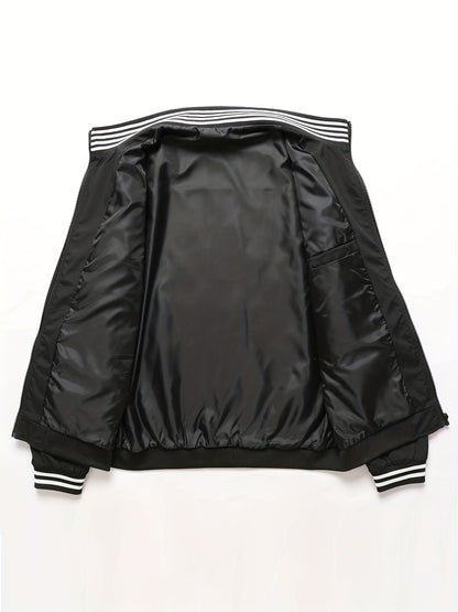 gbolsos  Classic Design Bottom Striped Jacket, Men's Casual Zip Up Stand Collar Jacket For Spring Fall