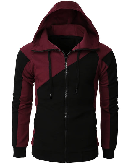 gbolsos  Men's Casual Color Block Zip Up Jacket With Hood, Varsity Jackets