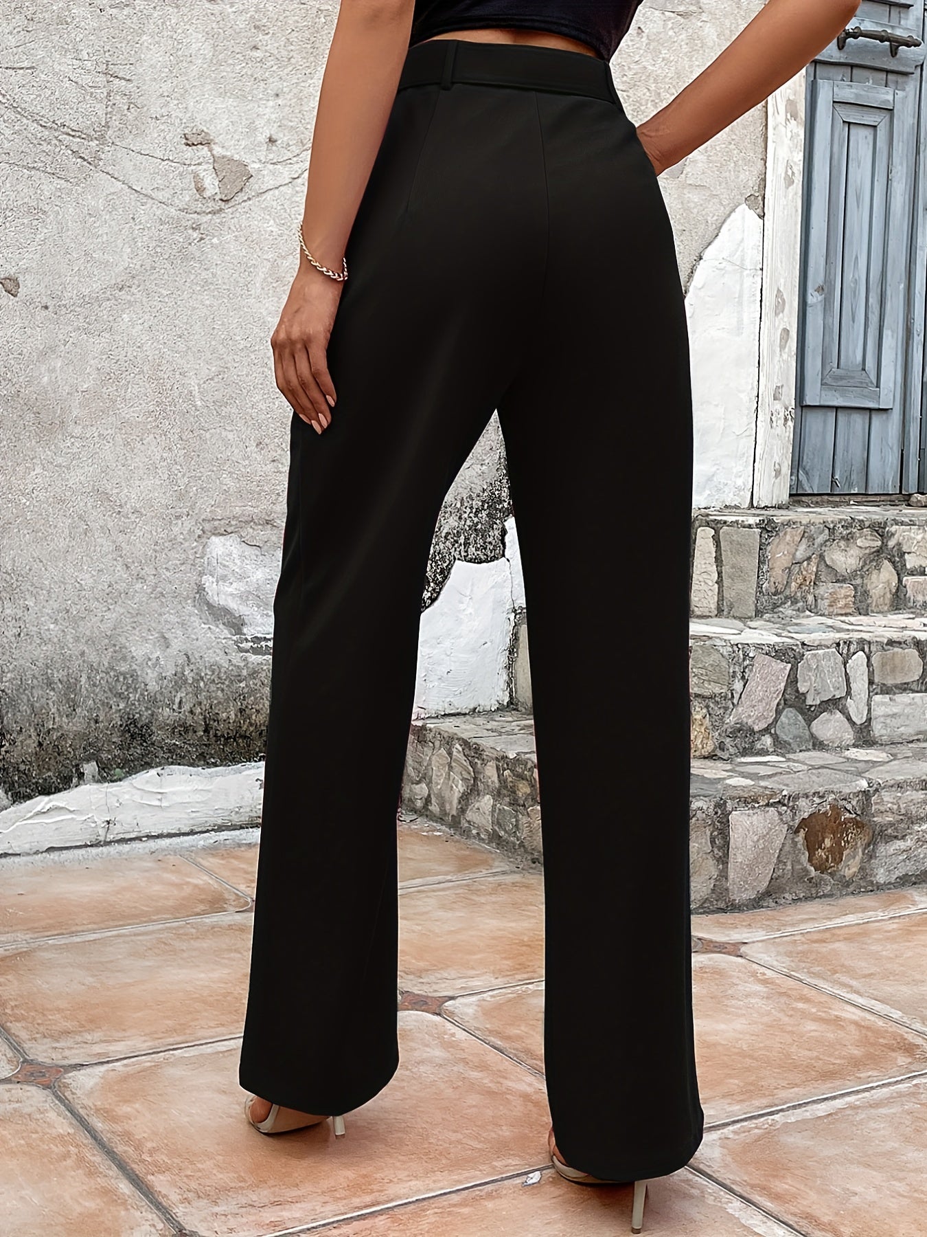 Solid Tailored Pants, Casual Wide Leg Work Office Pants, Women's Clothing
