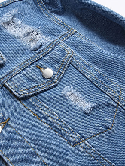 gbolsos  Men's Denim Jacket Washed Classic Casual Distressed Ripped Slim Fit Jacket Gifts