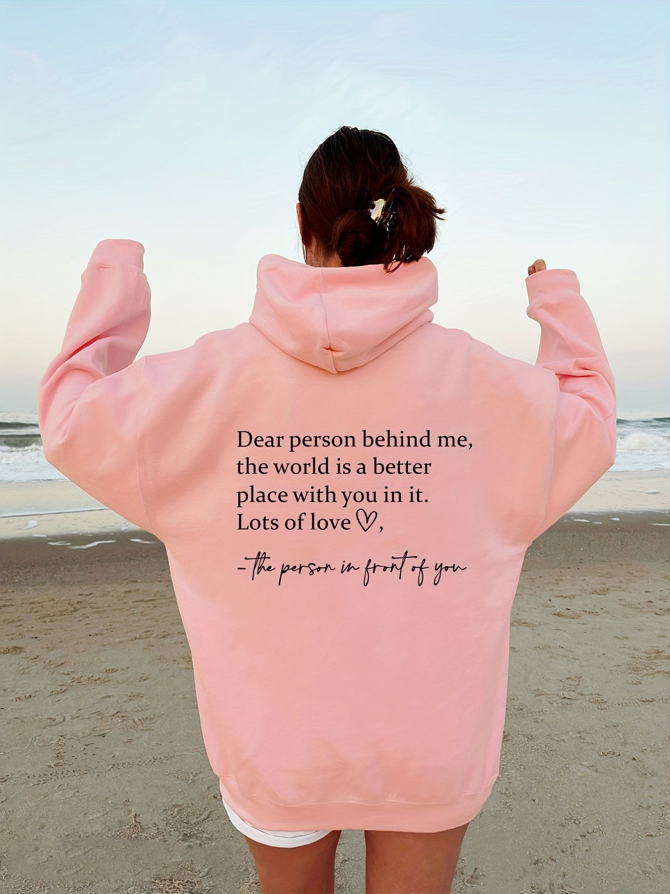 gbolsos  Dear Person Print Hoodies, Long Sleeve Drawstring Sweatshirt For Winter & Fall, Women's Clothing