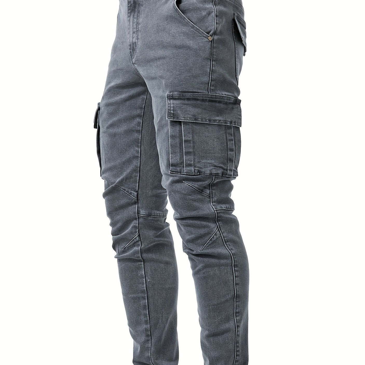 gbolsos  Men's Casual Multi Pocket Jeans, Street Style Medium Stretch Denim Pants