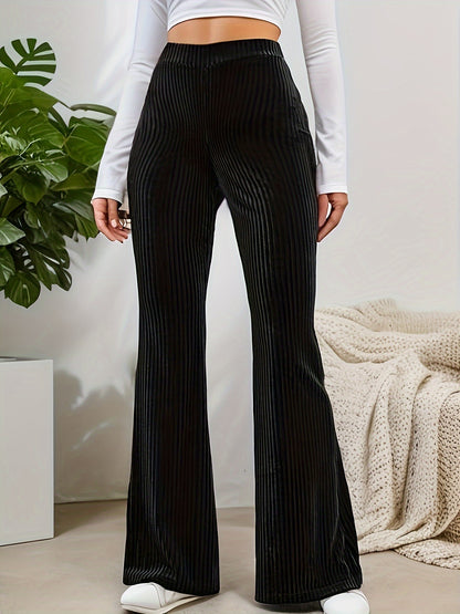 Girls Stretchy Knit High Waist Casual Slim Fit Flare Leg Pants