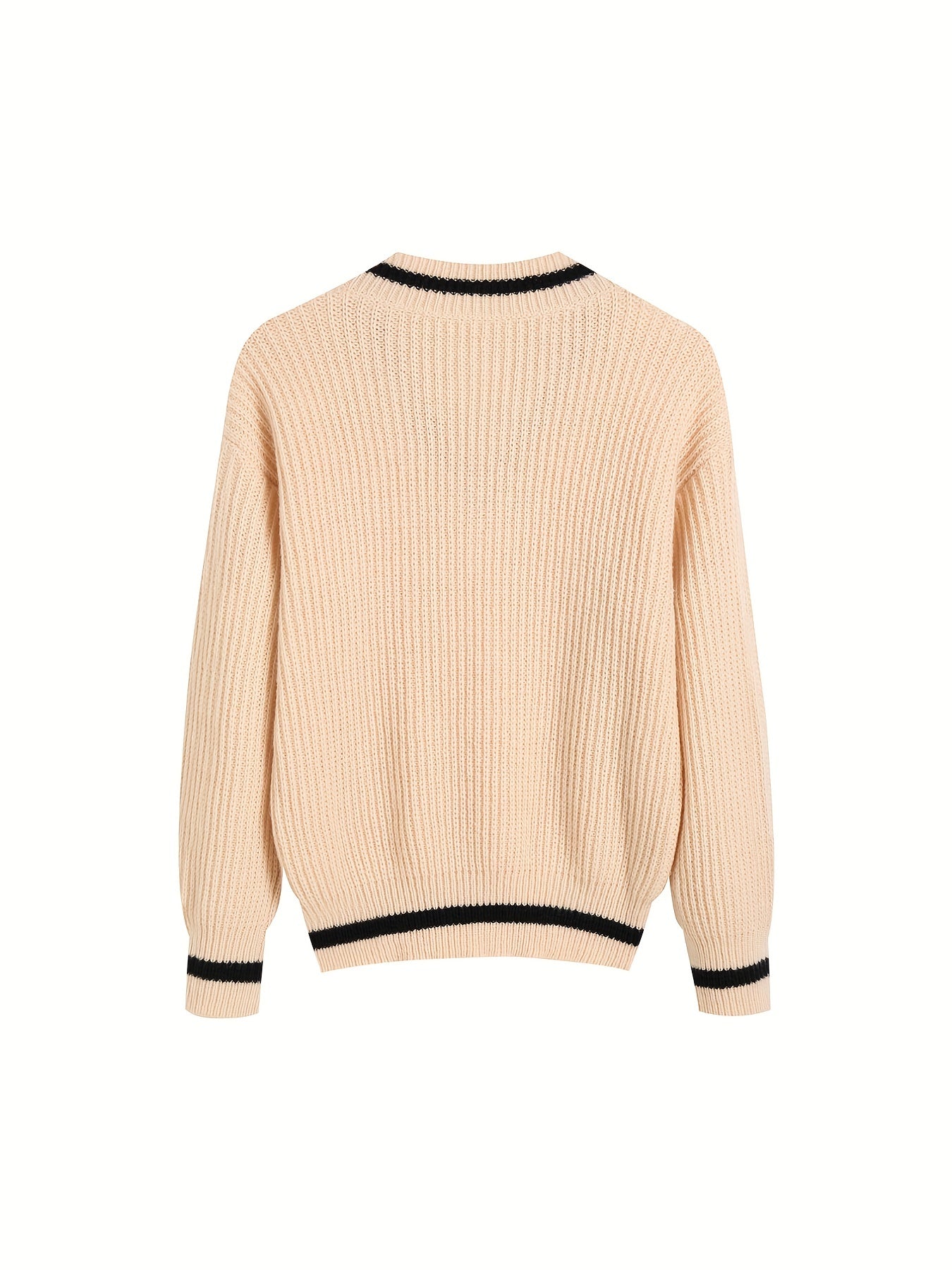 Striped Print Knit Sweater, Casual V Neck Long Sleeve Sweater, Women's Clothing