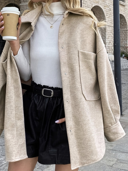 gbolsos  Button Front Drop Shoulder Jacket, Casual Solid Long Sleeve Outerwear, Women's Clothing