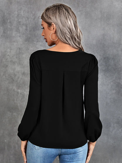 Women's Blouse Solid Classic Casual Gathered Casual Loose Long Sleeve Blouse