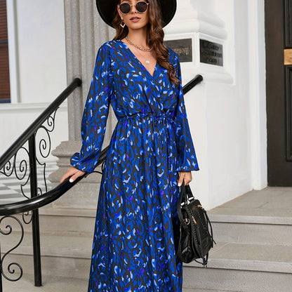 gbolsos  Long Sleeve V Neck Dress, Side Slit Casual Dress For Spring & Fall, Women's Clothing