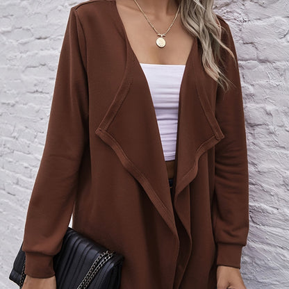 gbolsos  Casual Loose Solid Color Crew Neck Long Sleeves Cardigan, Elegant Stylish Office & Work Outerwear, Women's Clothing