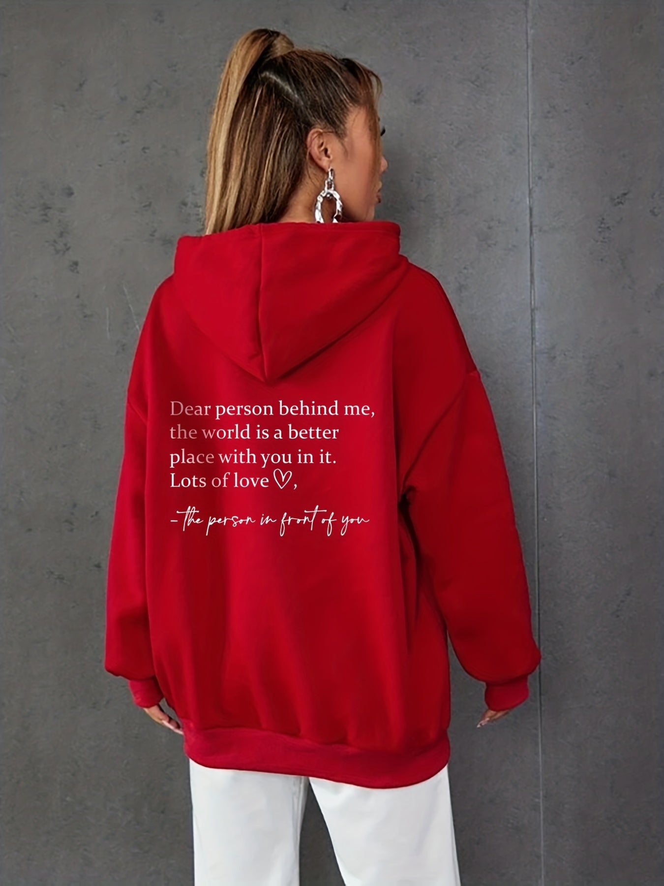 gbolsos  Dear Person Print Hoodies, Long Sleeve Drawstring Sweatshirt For Winter & Fall, Women's Clothing