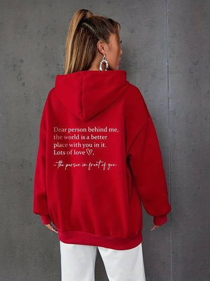 gbolsos  Dear Person Print Hoodies, Long Sleeve Drawstring Sweatshirt For Winter & Fall, Women's Clothing