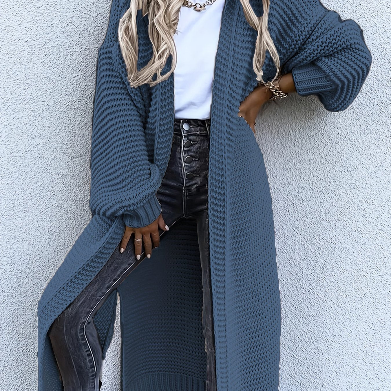 gbolsos   Solid Open Front Side Split Cardigan, Casual Long Sleeve Cardigan For Spring & Fall, Women's Clothing