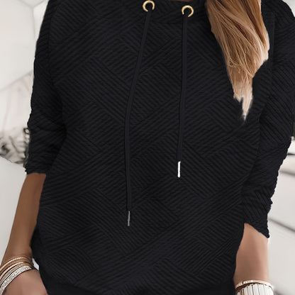 Mock Neck Drawstring Pullover Sweatshirt, Casual Long Sleeve Sweatshirt For Fall & Winter, Women's Clothing