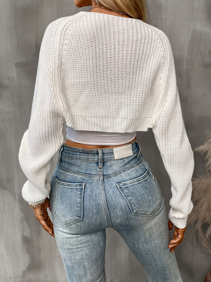 gbolsos  Solid Open Front Crop Cardigan, Casual Long Sleeve Cardigan For Spring & Fall, Women's Clothing