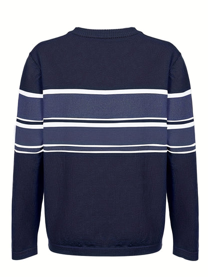 gbolsos  Striped Print Knit Sweater, Casual Crew Neck Long Sleeve Sweater, Women's Clothing