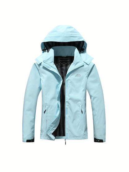 gbolsos  Solid Color Waterproof Windproof Hooded Outdoor Jacket For Hiking Montaineering, Women's Outdoor Clothing