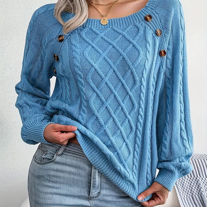 2025 gbolsos  Cable Knitted Button Sweater, Casual Long Sleeve Sweater For Fall & Winter, Women's Clothing