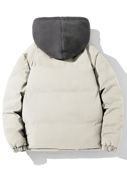 gbolsos  Warm Fleece Hooded Jacket, Men's Casual Zip Up Cotton Padded Jacket For Fall Winter Outdoor
