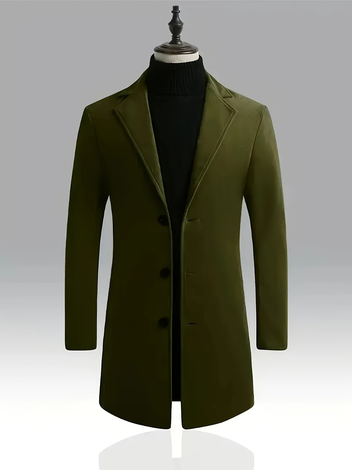 gbolsos  Classic Design Warm Coat, Men's Semi-formal Mid Length Button Up Lapel Coat For Fall Winter Business