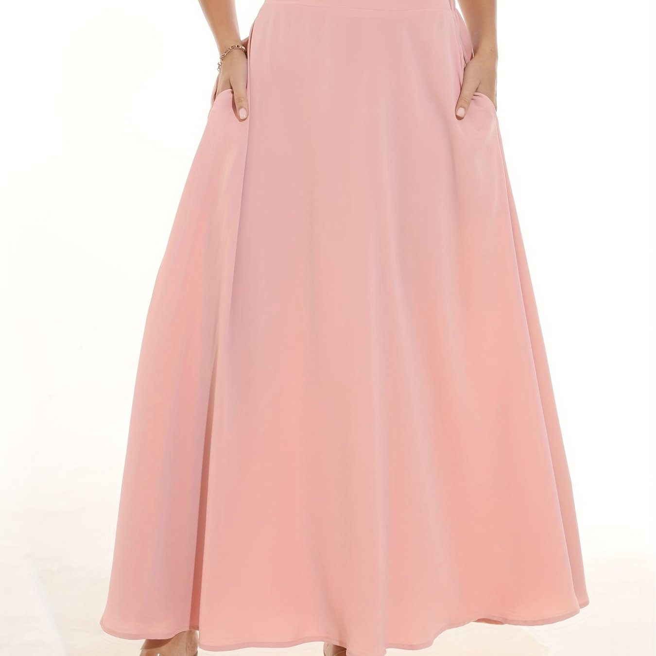 gbolsos  Pleated Long Skirt, Loose Solid Casual Skirt For Spring & Summer, Women's Clothing