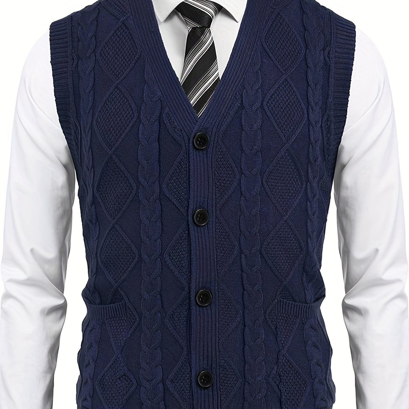gbolsos  Plus Size Men's V-Neck Sweater Vest Cable Knit Silm Fit Sleeveless Casual Button Cardigan Vest