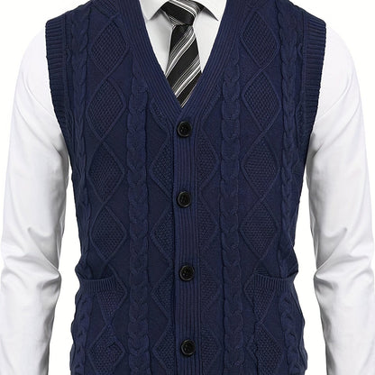 gbolsos  Plus Size Men's V-Neck Sweater Vest Cable Knit Silm Fit Sleeveless Casual Button Cardigan Vest