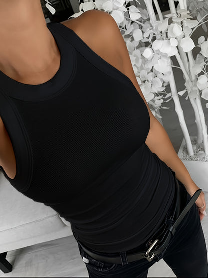 kkboxly  Women Round Neck Ribbed Sleeveless Slim Fit  Basic Tank Top