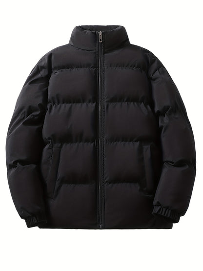 gbolsos  Men's Winter Thicken Warm Coat, Solid Color Zipper Parka Cotton-padded Jacket