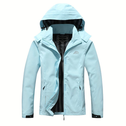 gbolsos  Solid Color Waterproof Windproof Hooded Outdoor Jacket For Hiking Montaineering, Women's Outdoor Clothing