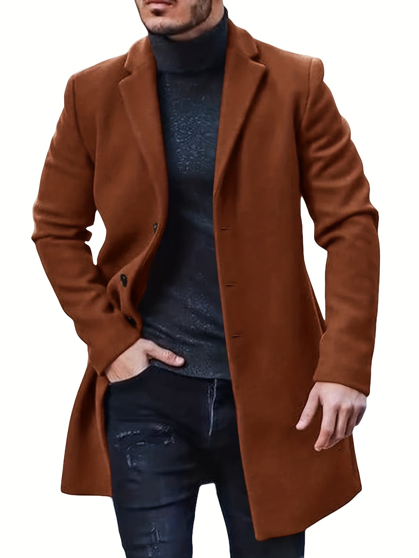 gbolsos  Men's Retro Trench Coat, Semi-formal Warm Single Breasted Overcoat For Fall Winter Business
