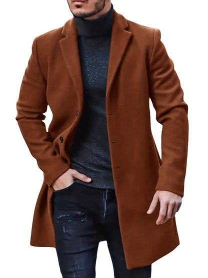 gbolsos  Men's Retro Trench Coat, Semi-formal Warm Single Breasted Overcoat For Fall Winter Business