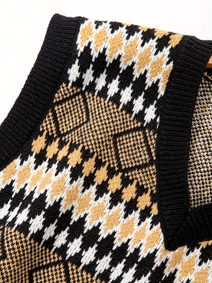 gbolsos  Plus Size Men's Casual Vintage Preppy Sweater Vest, Oversized Loose Men's Clothing For Winter Fall