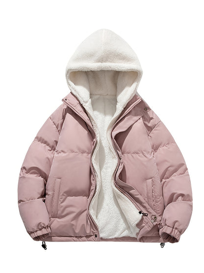 gbolsos  Warm Fleece Hooded Winter Jacket, Men's Casual Cotton Padded Coat For Fall Winter