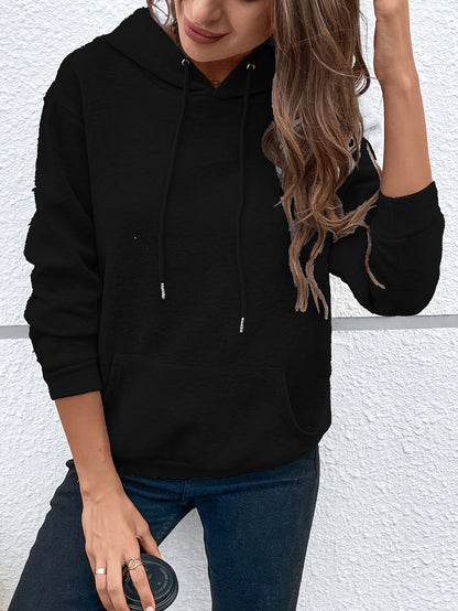 gbolsos  Solid Loose Drawstring Hoodie, Casual Long Sleeve Pocket Hoodies Sweatshirt, Women's Clothing