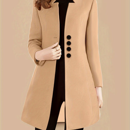 gbolsos  Single Breasted Solid Coat, Elegant Long Sleeve Versatile Outerwear, Women's Clothing