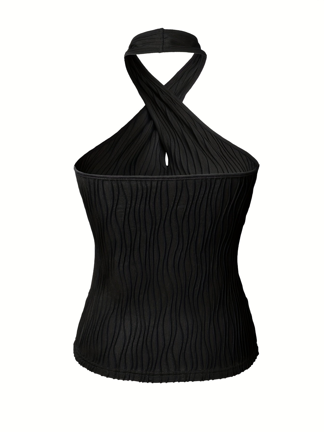 gbolsos  Textured Cross Halter Neck Top, Sexy Backless Halter Top For Summer, Women's Clothing